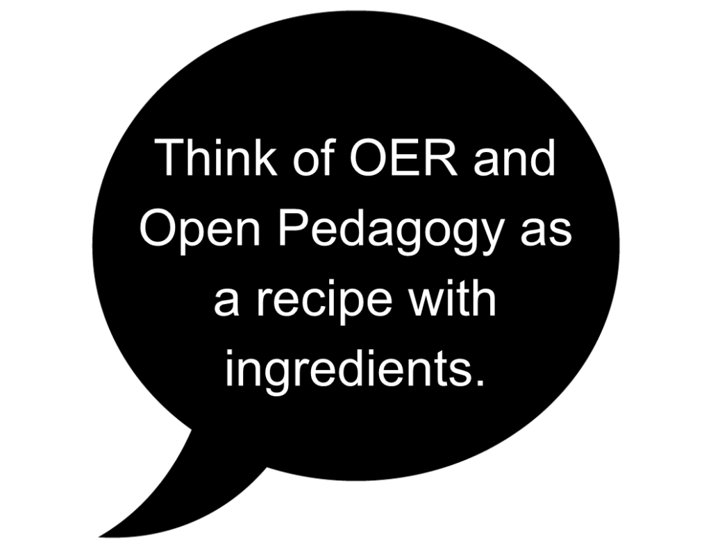 Think of OER and Open Pedagogy as a recipe with ingredients.
