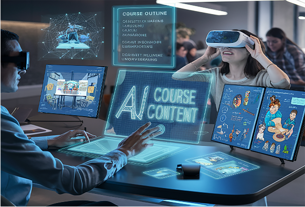Illustration representing AI Course Design. Reads: AI Course Content.