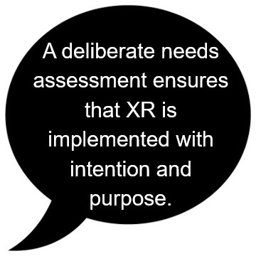 A deliberate needs assessment ensures that XR is implemented with intention and purpose.